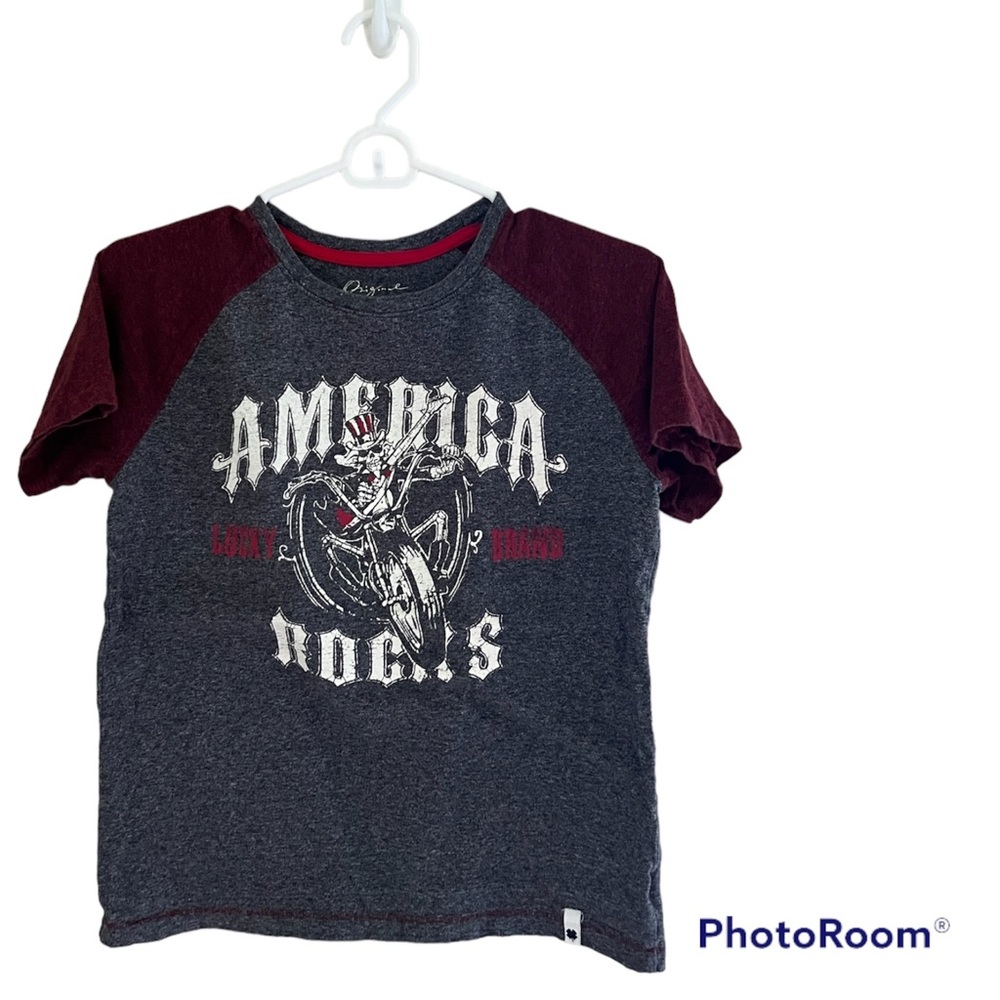 ◼️LUCKY BRAND: Boy’s size M, “America Rocks” short sleeve t-shirt, preowned◼️